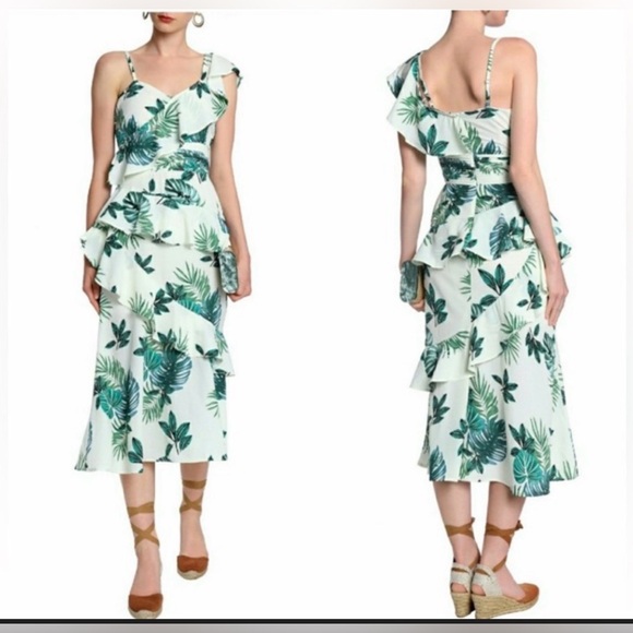 Walter Baker Dresses & Skirts - Walter Baker Tropical Inez Leaf Ruffle Maxi Dress Medium One Shoulder